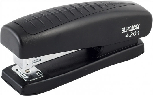 Степлер 24/6, 20арк., глибина захоплення 65мм., гумове покриття, чорн. BuroMax - фото 2
