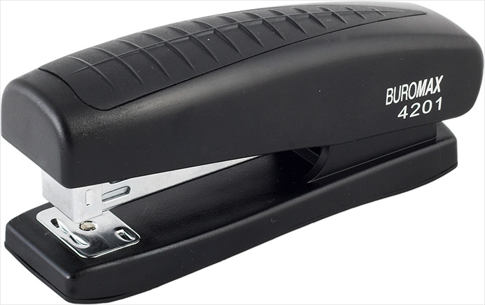 Степлер 24/6, 20арк., глибина захоплення 65мм., гумове покриття, чорн. BuroMax - фото 2