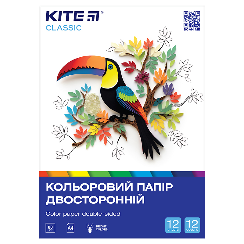 Папір кольор. двостор. (12арк/12кол), А4 Kite Classic Kite - фото 2
