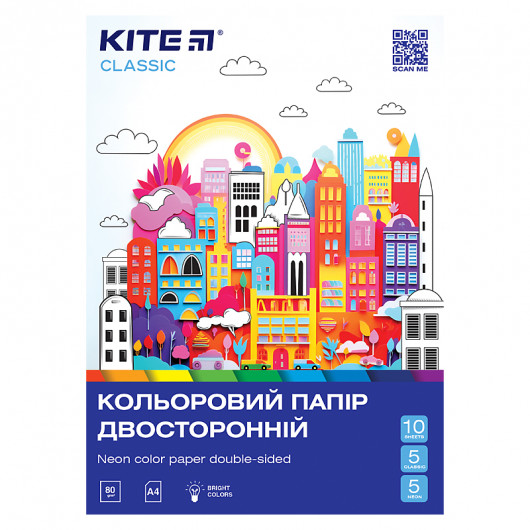 Бумага цветная двустор.(10 л/5 неон+5 обыч),А4 Kite Classic Kite - фото 2