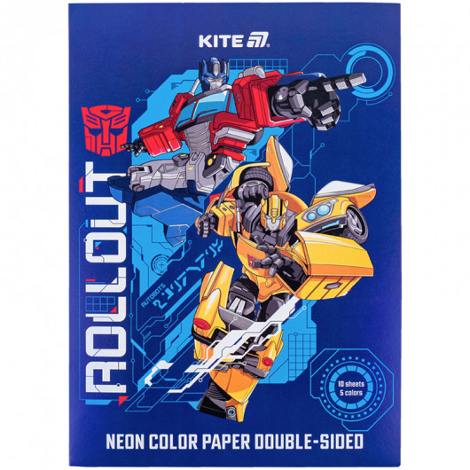 Папір кольор. неон. (10арк/5кол), A4  «Transformers» Kite - фото 5