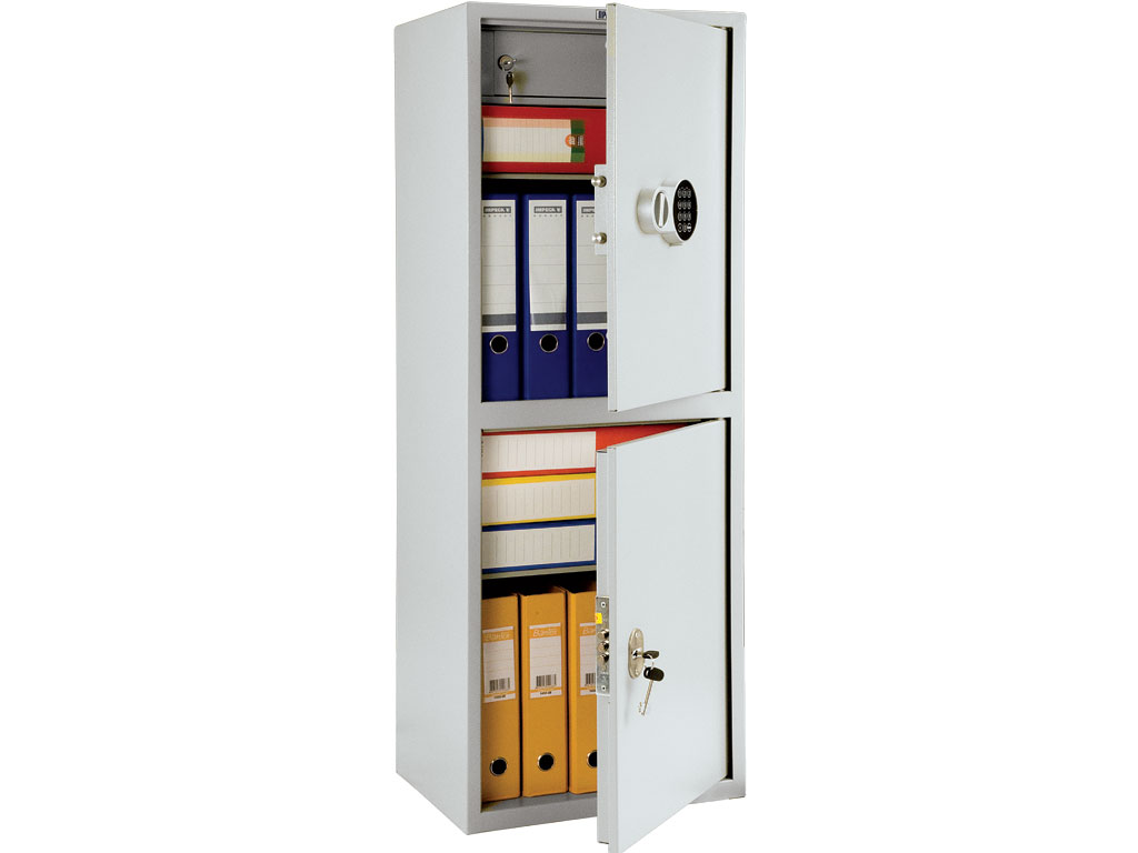 Шафа бухгалтерська на 2 полиці+відділення з замком 2 дверей, (1252*460*340) металева з електр. зам. Практик - фото 1