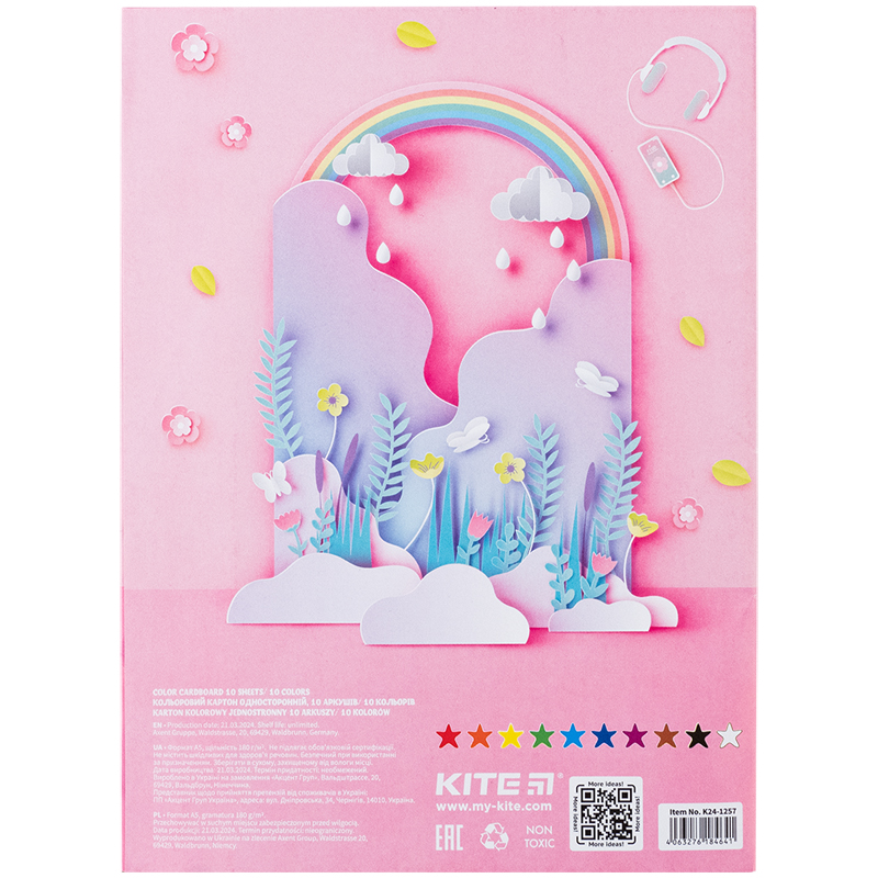 Картон цветной одност. А5 (10 л/ 10 цв), скоба, Kite Kite - фото 7
