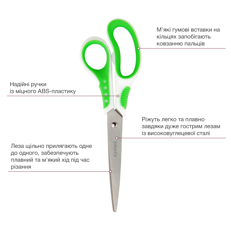 Ножницы 21см. Shell, бело-салатовые Axent - фото 4