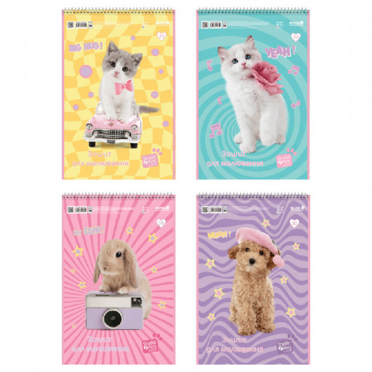 Тетрадь для рисования, 30 л., спир., УФ лак + глиттер, «Studio Pets» Kite - фото 2