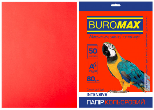 Бумага цветная A4 интенсив 80г./м2, 50лист., красн. BuroMax - фото 2