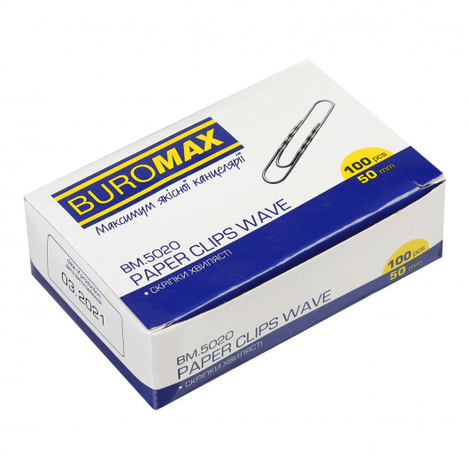 Скріпки нікельовані круглі, 50мм., рельєфні, 100шт., картон. уп. BuroMax - фото 3