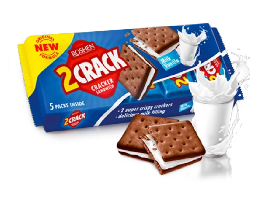 Крекер 2 CRACK з молочно-ванільною начинкою, 190г. Roshen - фото 1