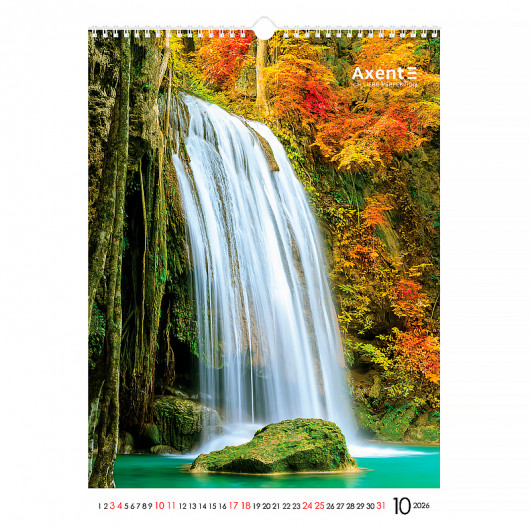 Календар настінний 2026 р., формат А3 (297*420мм.), 13 аркушів, Waterfalls Axent — фото 12