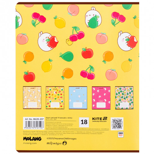 Тетрадь 18 лист., лин., гибр. лак + УФ лак, Molang (ML25-237) Kite - фото 17