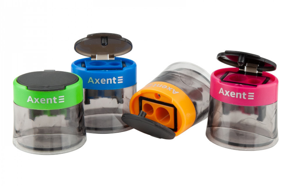 Точилка пластиковая с контейнером, 2 отверстия, с крышкой, ассорт. Axent - фото 5