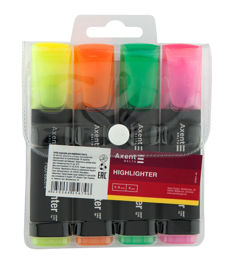 Маркер текстовый флюорисцентный 1-5мм. набор 4шт/уп. Axent Delta - фото 6