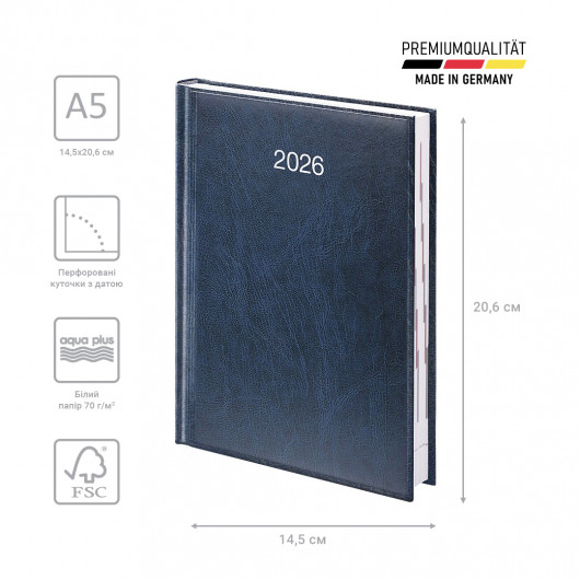 Щоденник 2026 Стандарт Miradur, срібне тиснення, синій Brunnen — фото 3