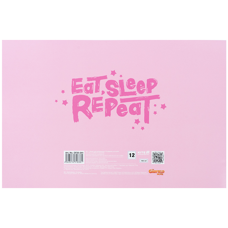 Зошит для малювання, 12 арк., скоба, гібр. лак + УФ лак, Garfield (GF25-241) Kite — фото 9