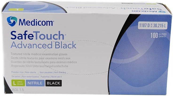 Рукавички нітрілові без пудри полегшеніl, розмір L, 100шт./уп., чорн. Medicom - фото 1