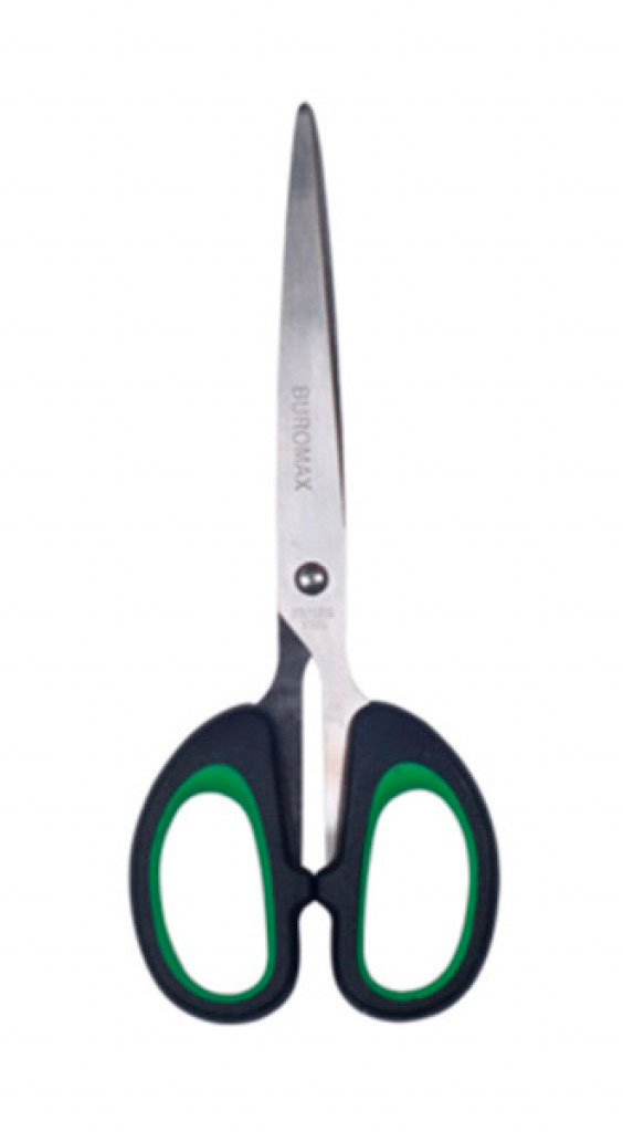 Ножницы 21,5см., черные с резиновыми вставками, зелен. BuroMax - фото 2