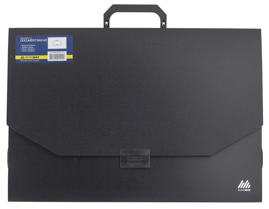 Портфель А3, 32мм., пластик с ручкой, черн. BuroMax - фото 2
