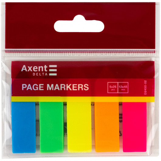 Закладки-стрелки пластиковые 12х45мм., 125шт., 5 цветов по 25 листов, неон Axent Delta - фото 5