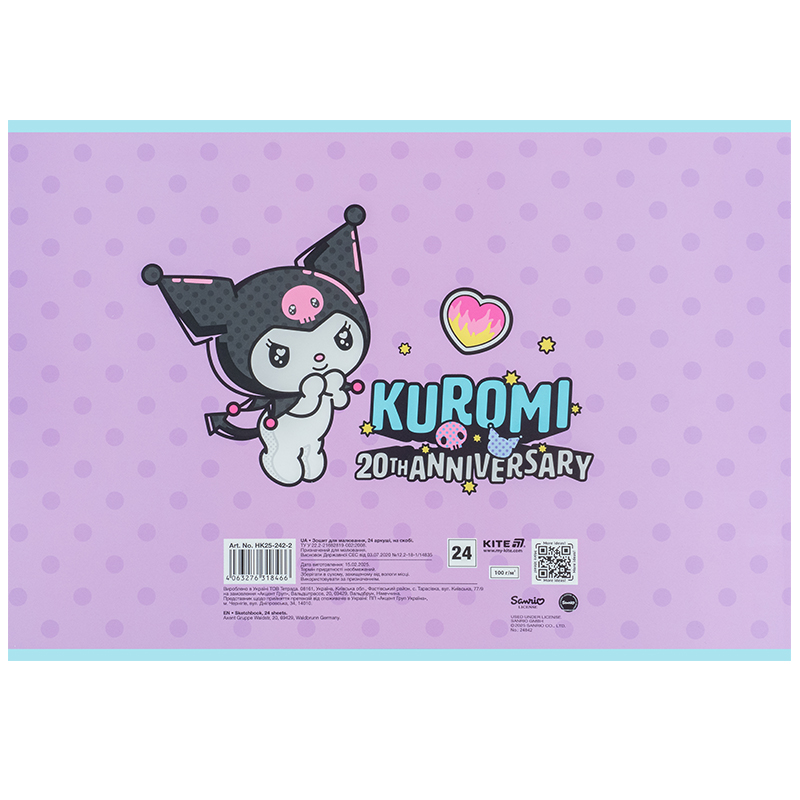 Тетрадь для рисования, 24 лист., скоба, софт тач + УФ лак, Hello Kitty-2 (HK25-242-2) Kite - фото 9