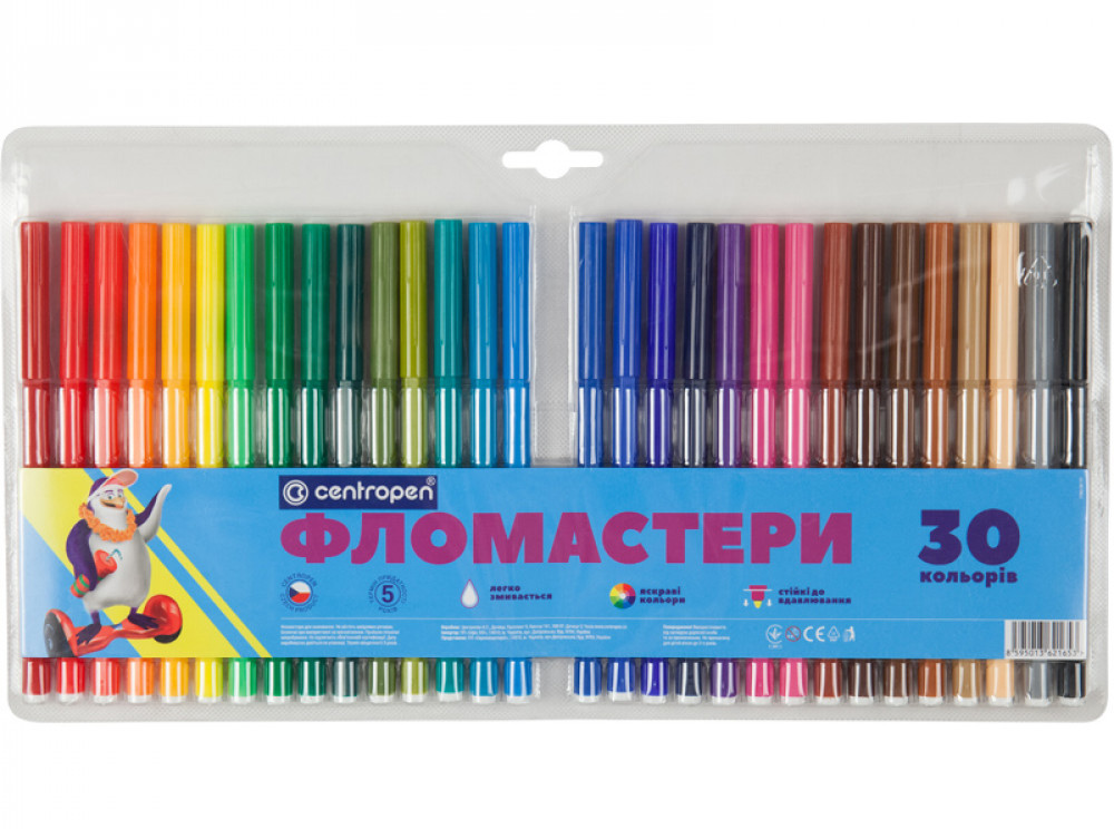 Фломастери, вентильований ковпачок, 30 кольорів., асорті Centropen - фото 4