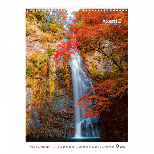 Календар настінний 2026 р., формат А3 (297*420мм.), 13 аркушів, Waterfalls Axent — фото 13
