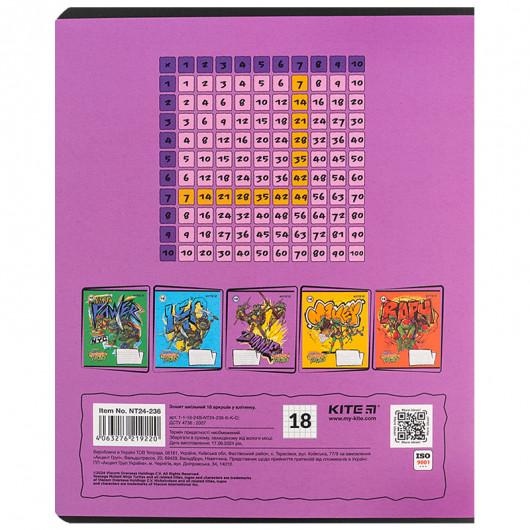 Зошит 18 арк., кл., софт тач + УФ лак, Ninja Turtles (NT24-236) Kite — фото 12