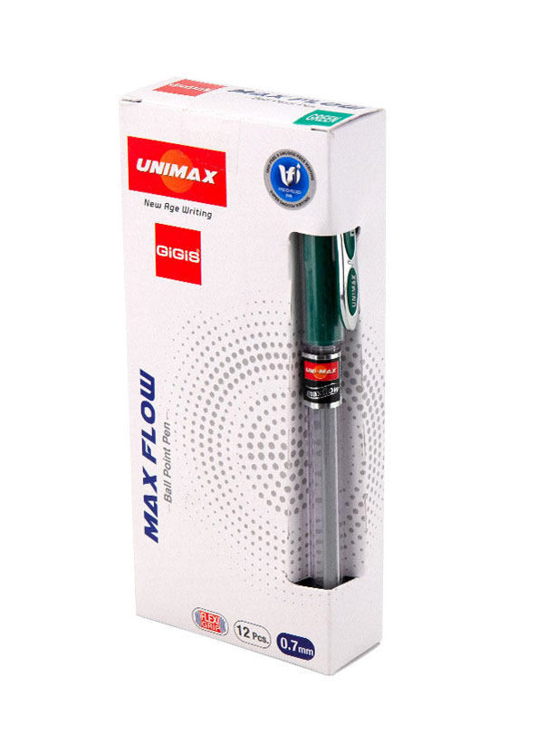 Ручка шариковая Maxflow, 0,7мм., корпус прозрачный, стержень зелен. Unimax - фото 4