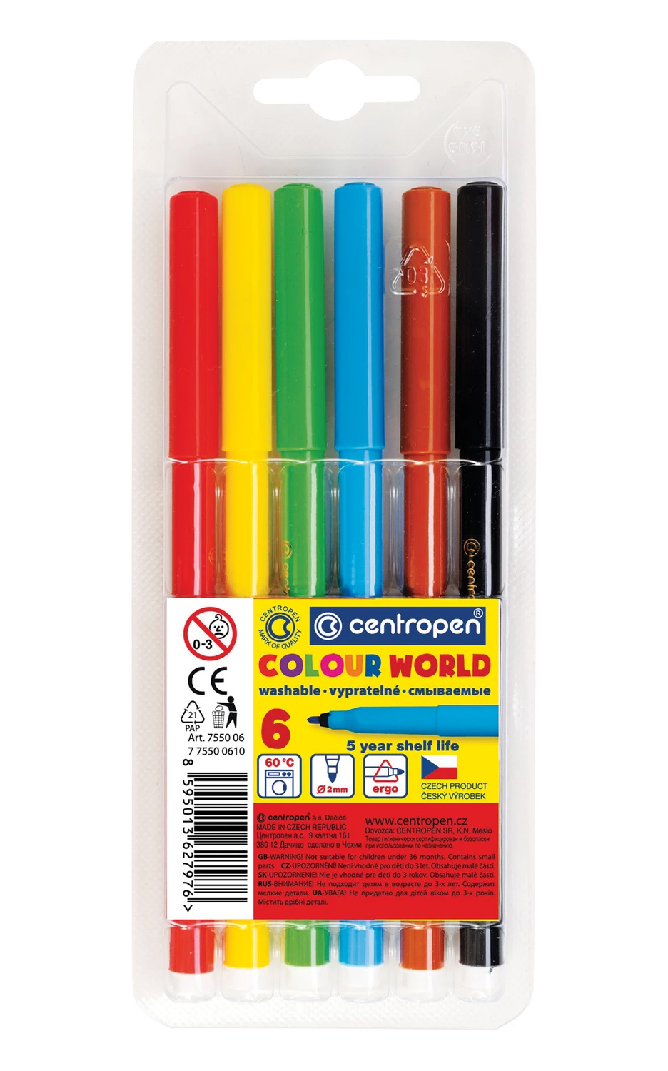 Фломастери, вентильований ковпачок, 6 кольорів., 7550, асорті Centropen — фото 2