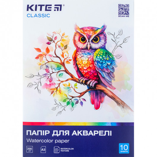 Папір для акварелі А3, 10 аркушів, 200г/м2, Kite Classic Kite — фото 3
