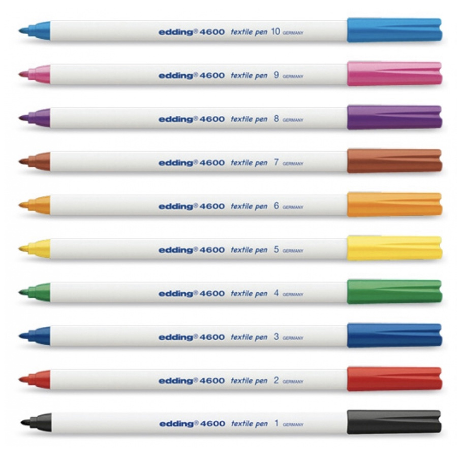 Маркер для тканини 4600, круглий наконечник 1мм., набір 10шт./уп., асорті Edding — фото 3