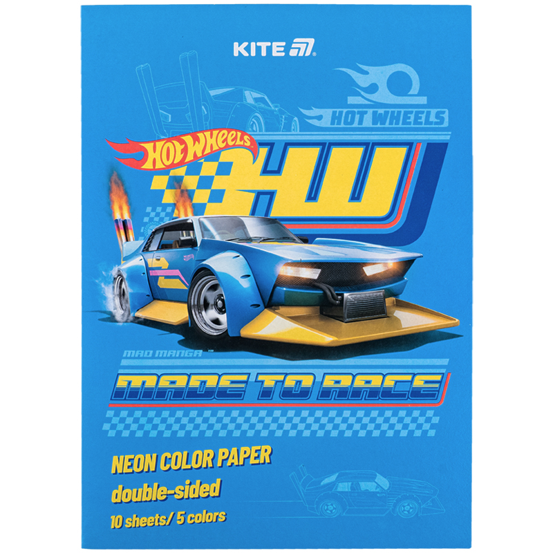 Папір кольор. неон. (10арк/5кол), A4  «Hot Wheels» Kite — фото 4