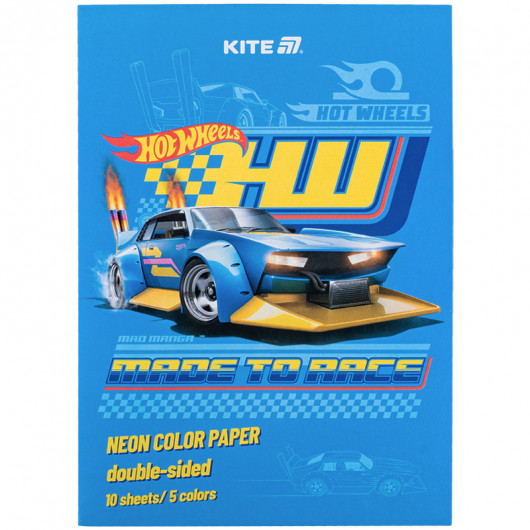 Папір кольор. неон. (10арк/5кол), A4  «Hot Wheels» Kite — фото 4