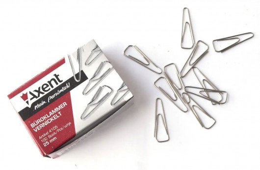 Скрепки 25мм., никель., треугольные, 100шт., картон. уп. Axent - фото 4