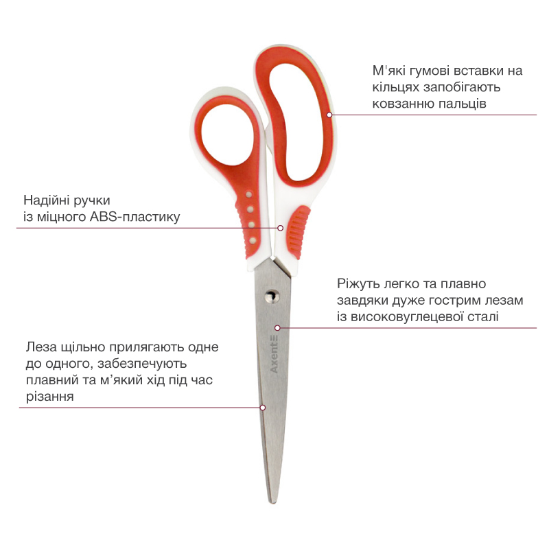 Ножницы 21см. Shell, бело-красные Axent - фото 3