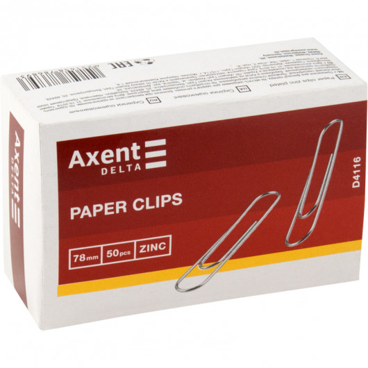 Скріпки 78мм., оцинковані, круглі, 50шт., картон. уп. Axent Delta — фото 2