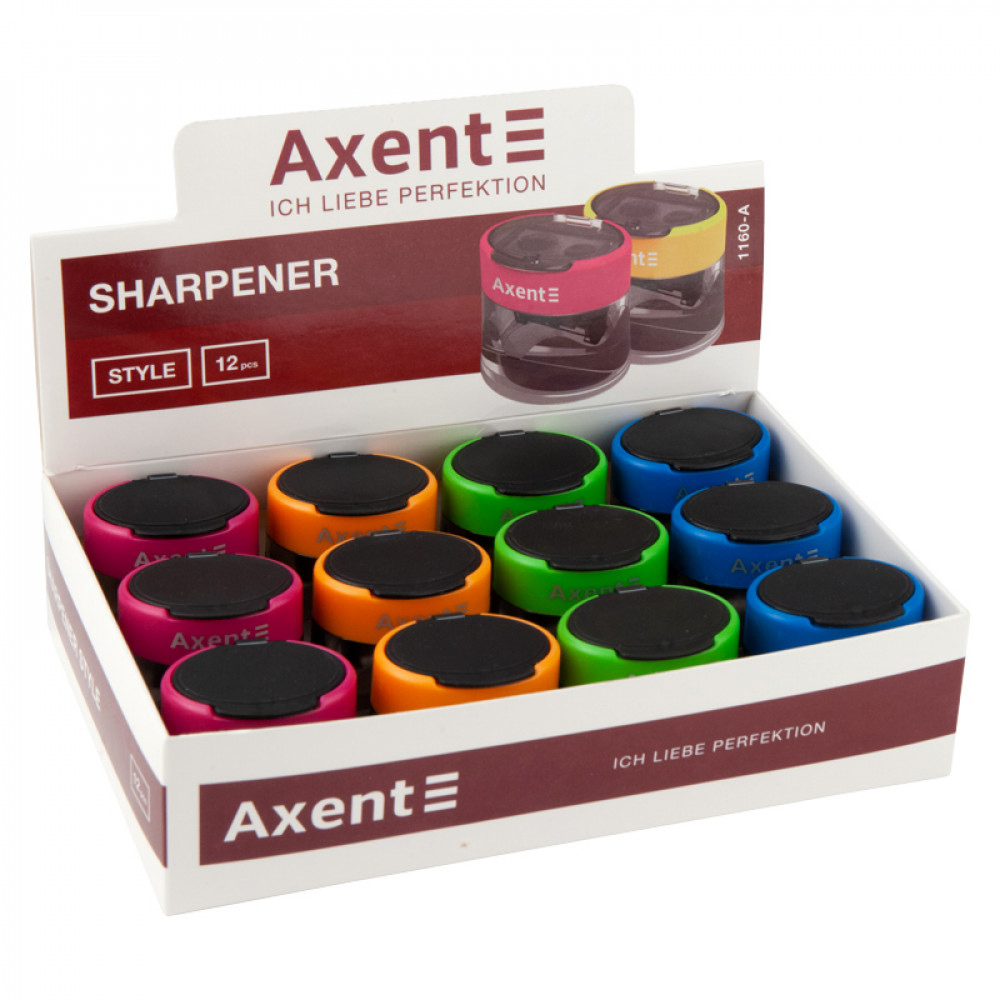 Точилка пластиковая с контейнером, 2 отверстия, с крышкой, ассорт. Axent - фото 5