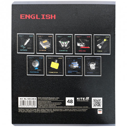 Зошит предметний 48 арк., лин., гібр лак+УФ, Techno,англ. мова (K25-240-8) Kite — фото 7