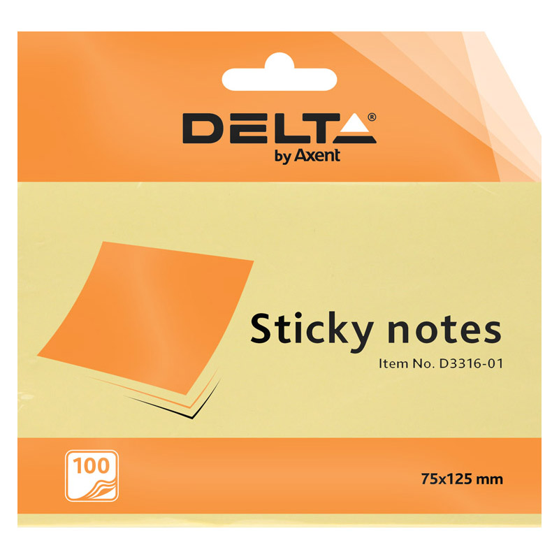 Блок бумаги с липким слоем 75x125 мм, 100 л.,, желт. Axent Delta - фото 2