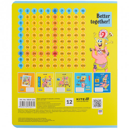 Зошит 12 арк., кл., софт тач + УФ лак, Sponge Bob (SB25-232) Kite — фото 13