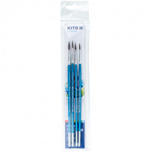 Набір з 4х пензлів, поні круглі 2,3,4,5, в пеналі, Kite Classic Baseus — фото 2