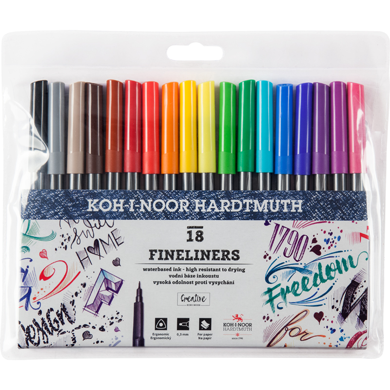 Набор линеров 7770, 0.3 мм, 18 шт. для черчения и рисования, цветные Koh-i-noor - фото 2