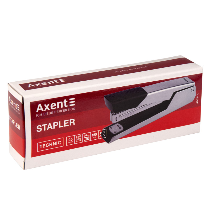 Степлер 24/6 Technic, 25л., глубина скрепления 90мм., метал., 4937-A хромирование Axent - фото 2