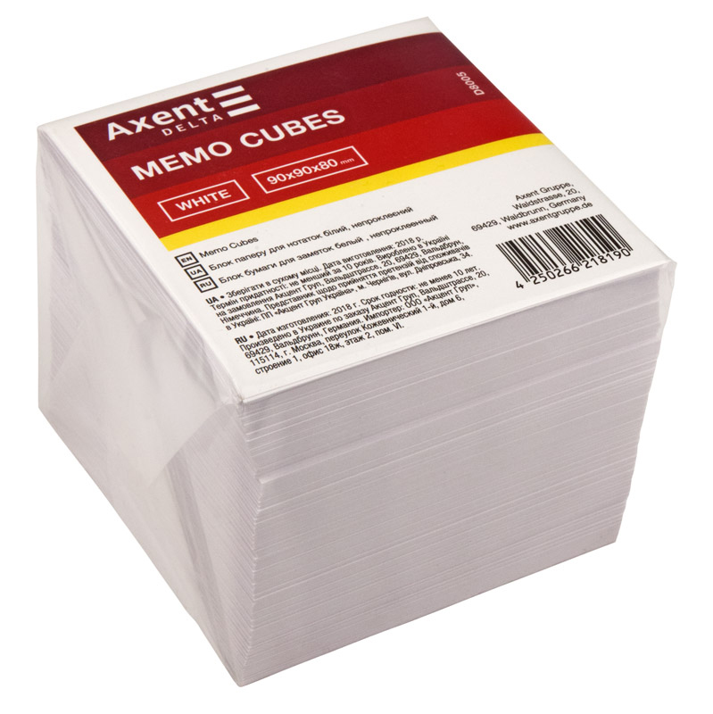 Блок для запису неклеєний 9*9*80мм., Delta (D8005) Білий Axent — фото 2