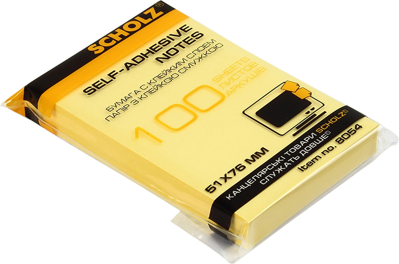 Блок бумаги с клейким слоем 51*76мм.*100 листов, желт. Scholz - фото 3