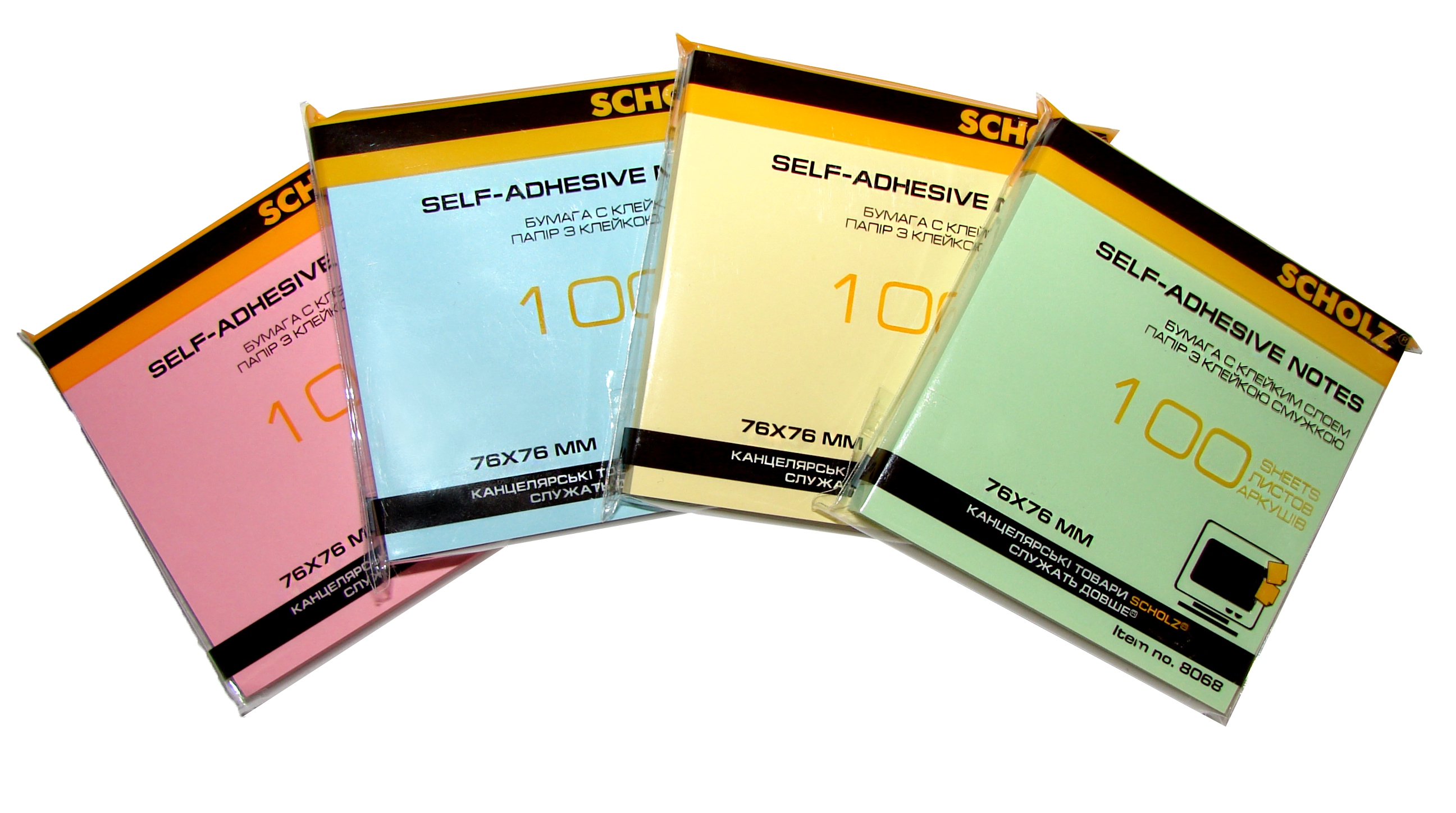 Блок бумаги с клейким слоем 76*76мм.*100 листов, паситель желт. Scholz - фото 3