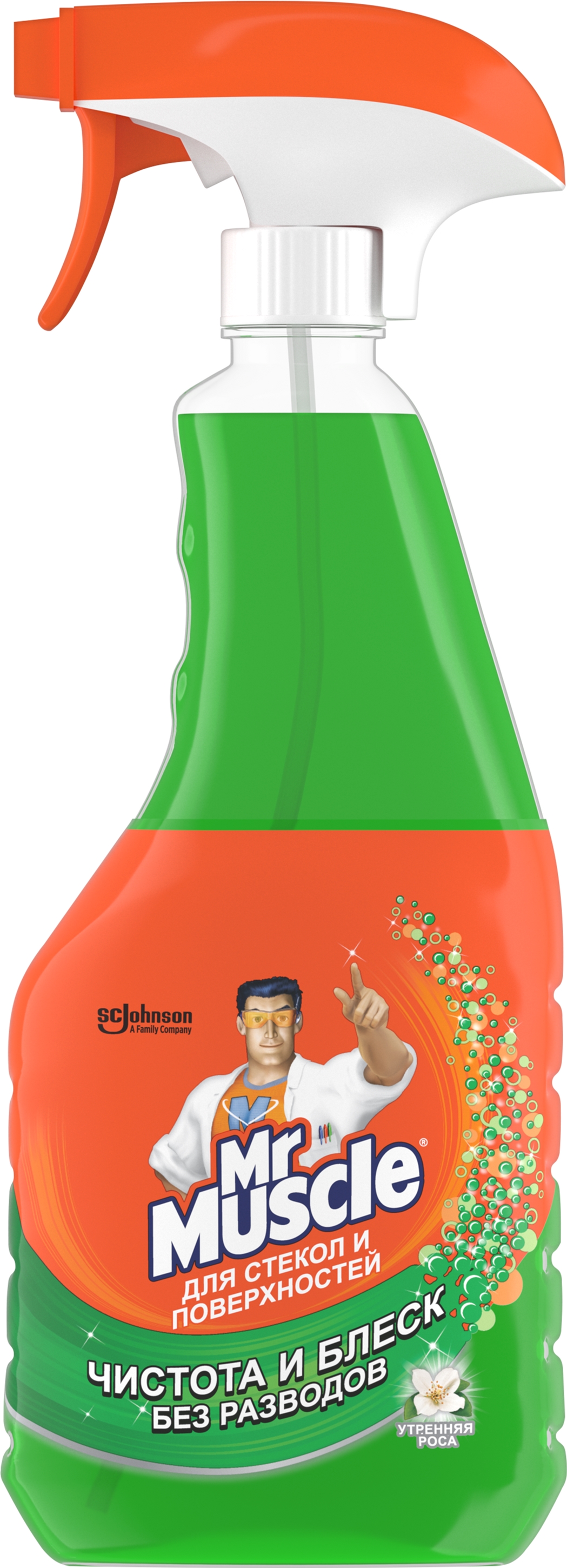 Жидкость для мытья стекол, 500мл., Утренняя роса (Зелёный с нашатырным спиртом), с распылителем MR. MUSCLE - фото 2
