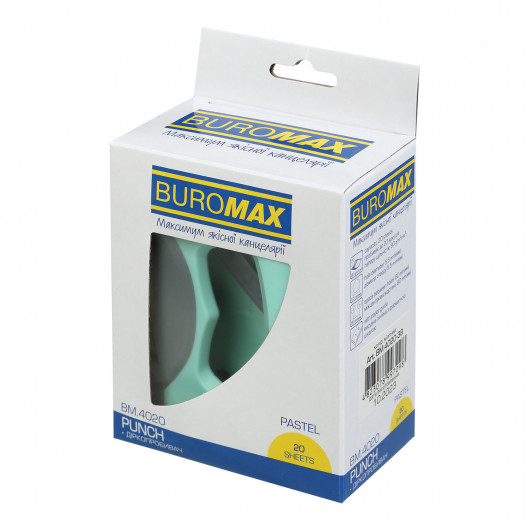Дырокол на 2 отверстия, до 20 листов PASTEL, BM.4020, мятный BuroMax - фото 5