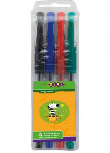 Гелевая ручка, корпус прозр., набор 4шт./уп. ZiBi - фото 2