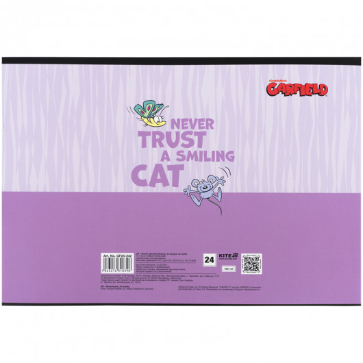 Тетрадь для рисования, 24 лист., скоба, софт тач + УФ лак, Garfield (GF25-242) Kite - фото 10