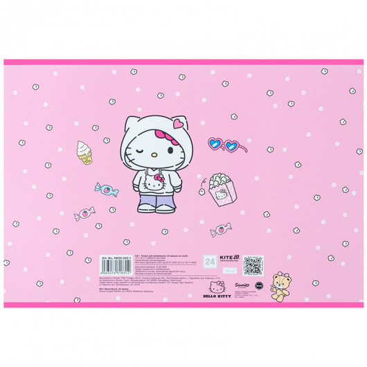 Зошит для малювання, 24 арк., скоба, софт тач + УФ лак, Hello Kitty-1 (HK25-242-1) Kite — фото 10